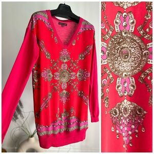 Marchesa Voyage Silk Wool Combination Blouse Sweater Pink Red Medium